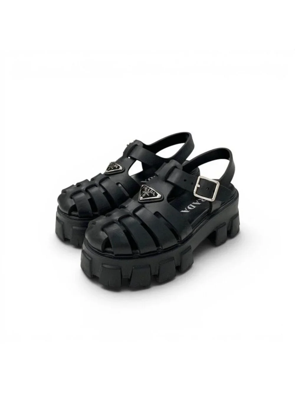 Prada Monolith Sandals Shoes Rubber Black Triangle Logo
